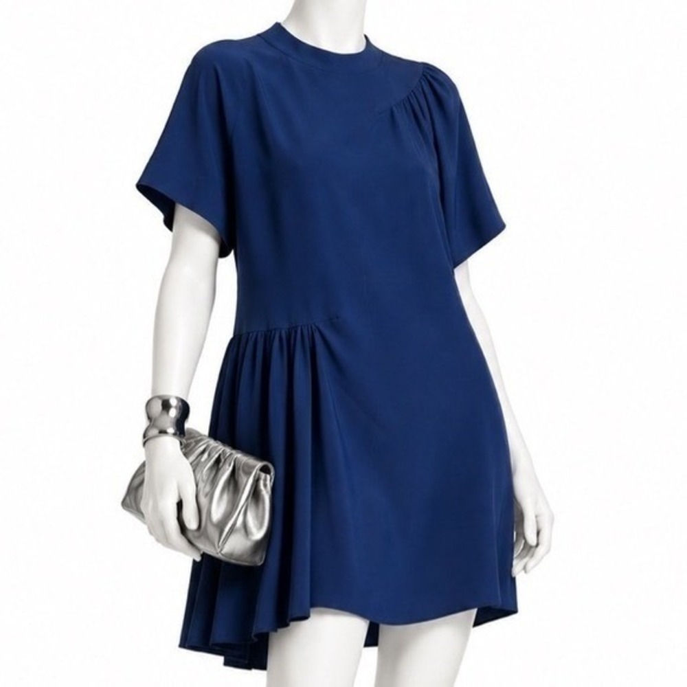 MSGM NWT Milano Asymmetric Draped Navy Blue Mini Dress Back Tie | IT 44 | US 8
